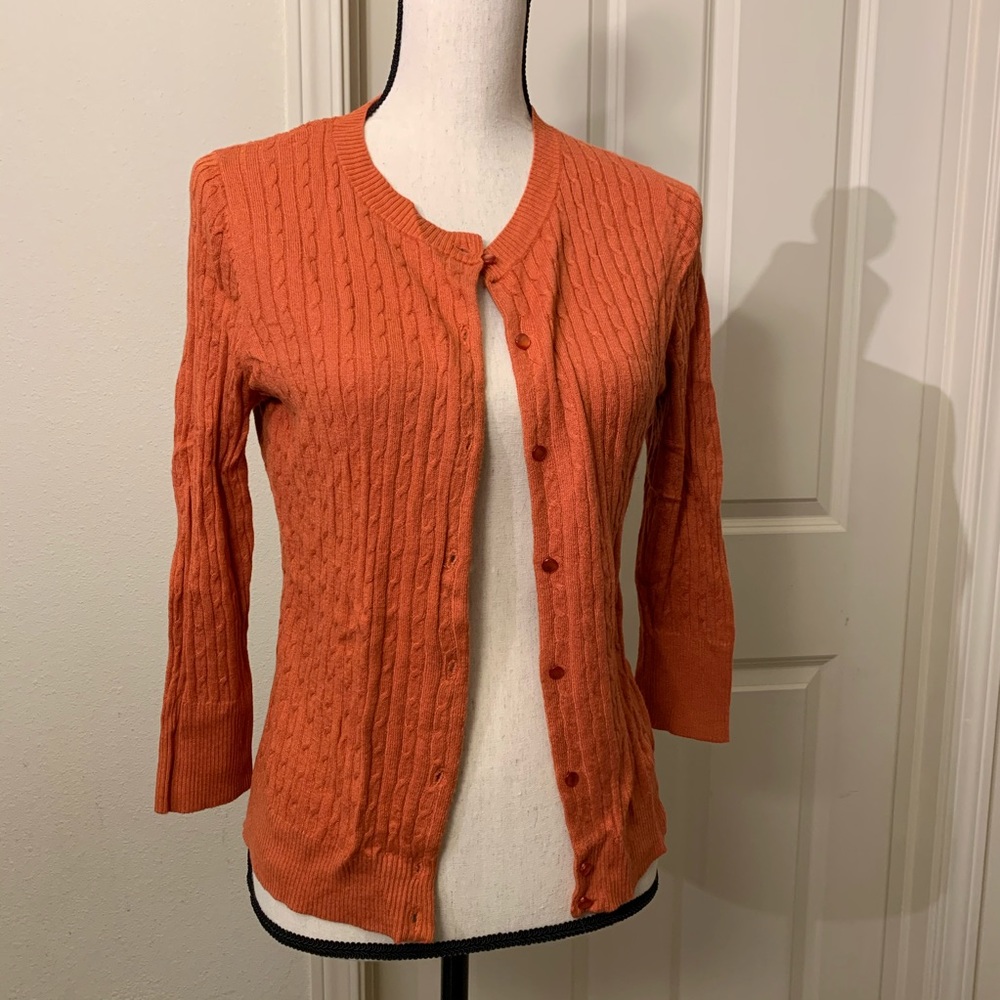 Lyn 3/4 Sleeve Tangerine Orange Fitted Cardigan M